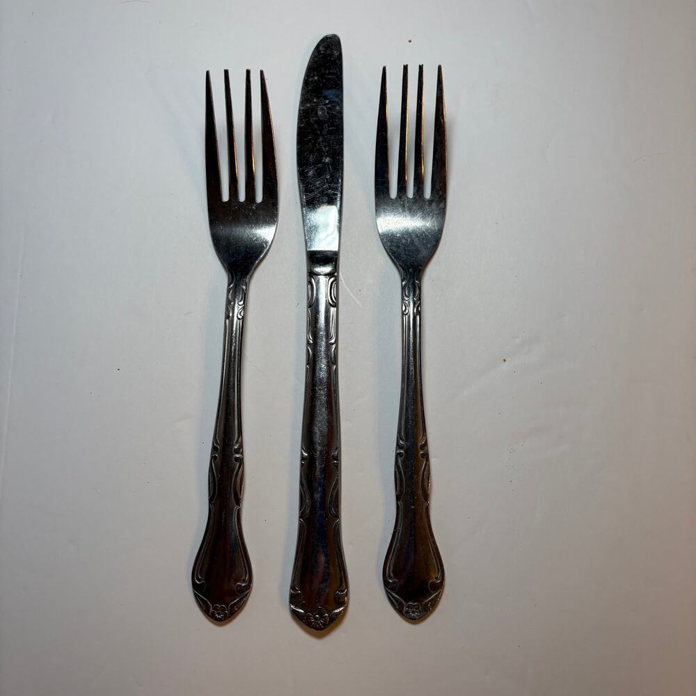 Set 3 pc Delco Melinda Stainless Steel Flatware 2 Forks 1 Butter Knife